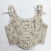 Vintage Floral Print Lace Up Corset Top - Modakawa Modakawa