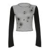 Fashion Star Print Round Collar Colorblock Sweatshirt Top  - Modakawa Modakawa