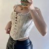 Vintage Floral Print Lace Up Corset Top - Modakawa Modakawa