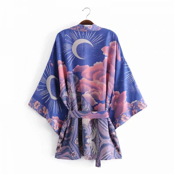 Vintage Moon Floral Print Cardigan Kimono Outerwear - Modakawa modakawa