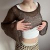 Chic Bell Sleeve See Through Hollow Out Crochet Crop Top - Modakawa Modakawa