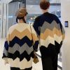 Girlfriend Boyfriend V-neck Colorblock Cardigan Sweater - Modakawa modakawa